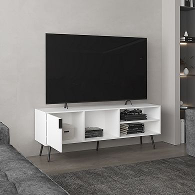 Vance 63" Wide Tv Stand With Two Pull Down Cabinets, Two Shelves, Cable Management , Living Room.