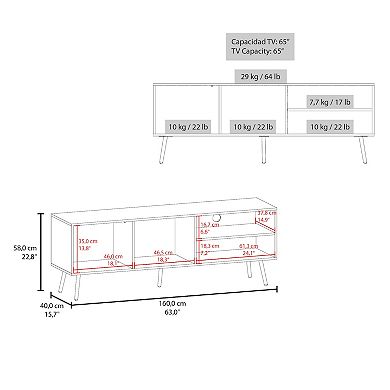 Vance 63" Wide Tv Stand With Two Pull Down Cabinets, Two Shelves, Cable Management , Living Room.