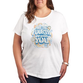 Plus Size Star Wars May The Fourth Be With You Vintage Distressed Graphic Tee