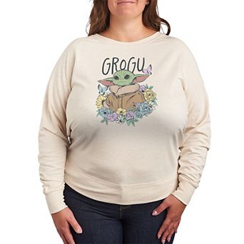 Plus Size Star Wars The Mandalorian Grogu Floral French Terry Long Sleeve Tee