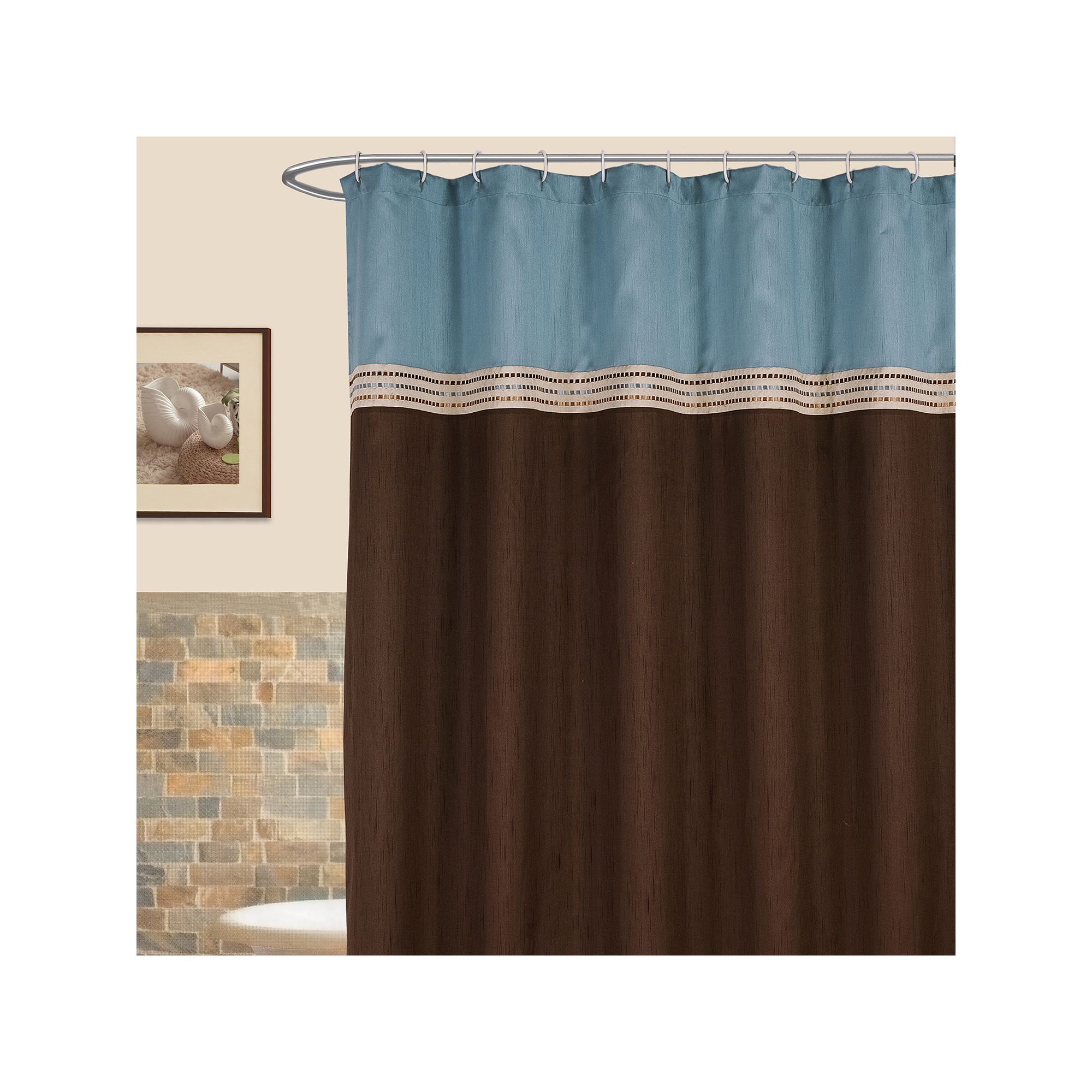 Lush Decor Terra Striped Fabric Shower Curtain, Blue