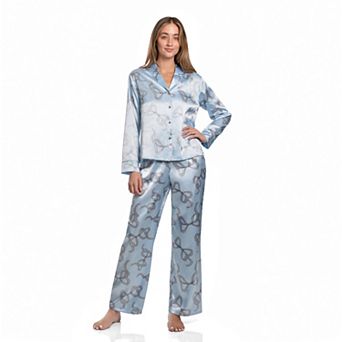 Petite Lilac+London Long Sleeve Notch Collar Pajama Top & Pajama Bottoms Set