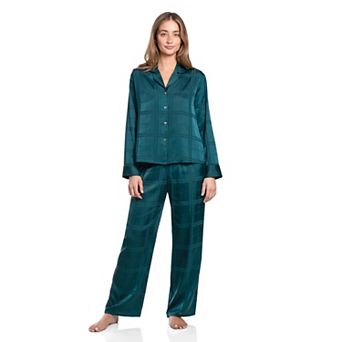 Petite Lilac+London Long Sleeve Notch Collar Pajama Top & Pajama Bottoms Set