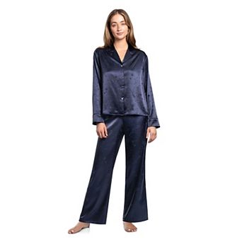 Petite Lilac+London Long Sleeve Notch Collar Pajama Top & Pajama Bottoms Set
