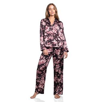 Petite Lilac+London Long Sleeve Notch Collar Pajama Top & Pajama Bottoms Set