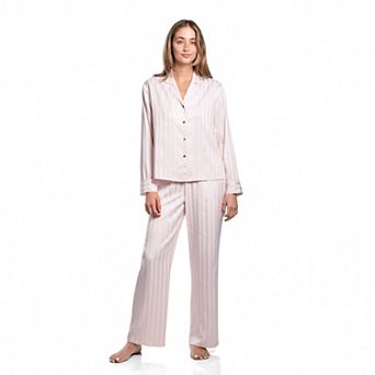 Women's Lilac+London Satin Long Sleeve Pajama Top & Pajama Bottoms Set
