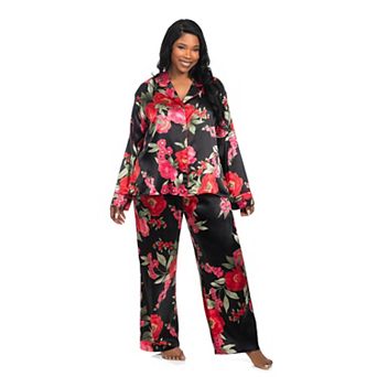 Plus Size Lilac+London Long Sleeve Notch Collar Pajama Top & Pajama Bottoms Set