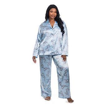 Plus Size Lilac+London Long Sleeve Notch Collar Pajama Top & Pajama Bottoms Set