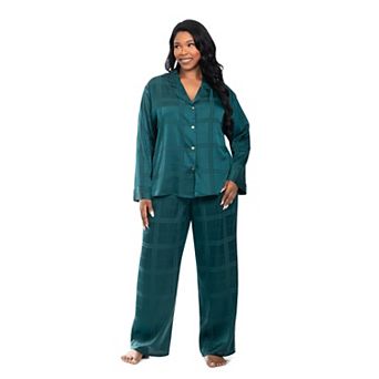 Plus Size Lilac+London Long Sleeve Notch Collar Pajama Top & Pajama Bottoms Set