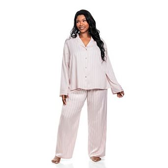 Plus Size Lilac+London Long Sleeve Notch Collar Pajama Top & Pajama Bottoms Set