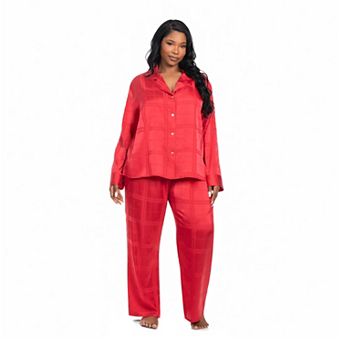 Plus Size Lilac+London Long Sleeve Notch Collar Pajama Top & Pajama Bottoms Set
