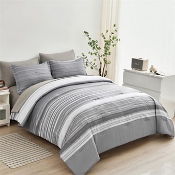 DIACHO Microfiber 7 pc Striped Comforter Set All-Season Soft Bedding