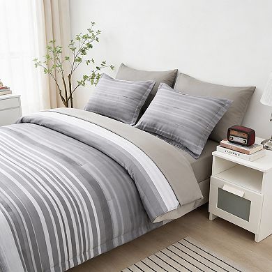 DIACHO Microfiber 7pc Striped Comforter Set All-Season Soft Bedding