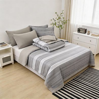 DIACHO Microfiber 7pc Striped Comforter Set All-Season Soft Bedding