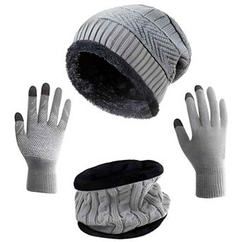 Winter Knit Beanie, Scarf & Touchscreen Gloves Set for Men & Women