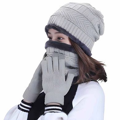 Winter Knit Beanie, Scarf & Touchscreen Gloves Set for Men & Women