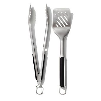 Grill Tongs and Turner Set with Non Slip Black Handles for Outdoor Cooking