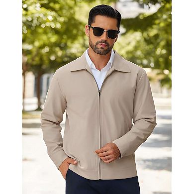 Mens Lightweight Zip Up Jacket Casual Work Office Cotton Twill Coat