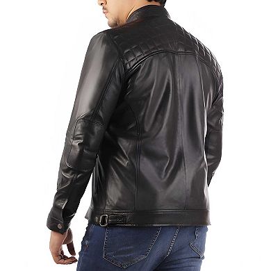 Signature Diamond Lambskin Leather Jacket Men Vintage Cafe Racer Style