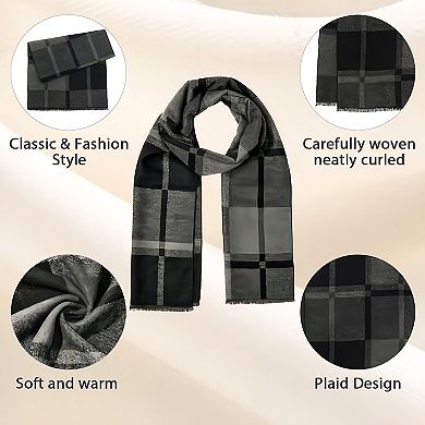Men’s Classic Winter Scarf with Plaid Design and Tassels