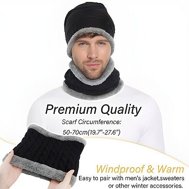 Thick Winter Beanie Hat & Scarf Set, Fleece-Lined Neck Warmer