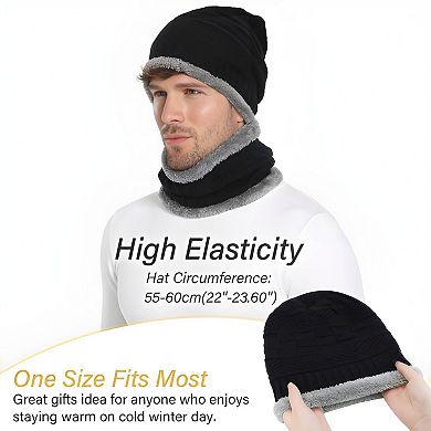 Thick Winter Beanie Hat & Scarf Set, Fleece-Lined Neck Warmer