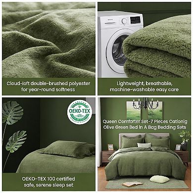 KINTEN Cationic-Dyed Reversible Comforter Set 7pc King 102"x90" with Sheets