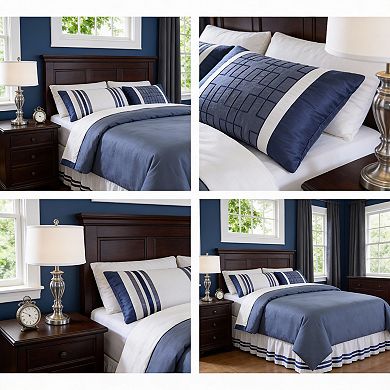 KINTEN Hotel-Style 7pc Down-Alternative Comforter Set Navy King 104x92