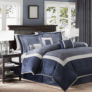 KINTEN Hotel-Style 7pc Down-Alternative Comforter Set Navy King 104x92