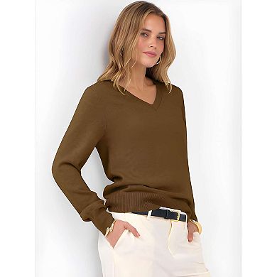 Women Long Sleeve V Neck Soft Casual Loose Fit Pullover Sweater