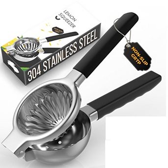 Stainless Steel Citrus Juicer with Silicone Handles - Ergonomic Manual Lemon & Lime Press