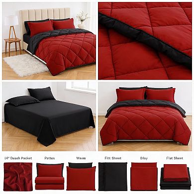 KINTEN 7pc Reversible Comforter Set Cloud-Soft All-Season Bedding 88"x88"