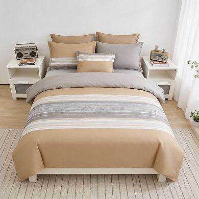 DIACHO Microfiber Striped 7pc Comforter Set All-Season Soft Bedding