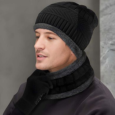 Thick Winter Beanie, Scarf & Gloves Set, Warm Knit Neck Warmer