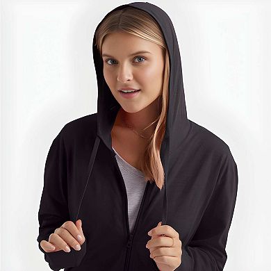 Women Slub Knit Full Zip Textured Cotton Hoodie with Pockets