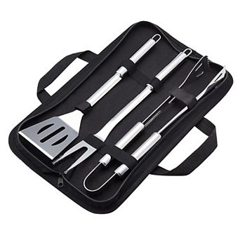 Stainless Steel BBQ Grilling Tool Set, 4 pc Barbecue Utensils with Carry Bag
