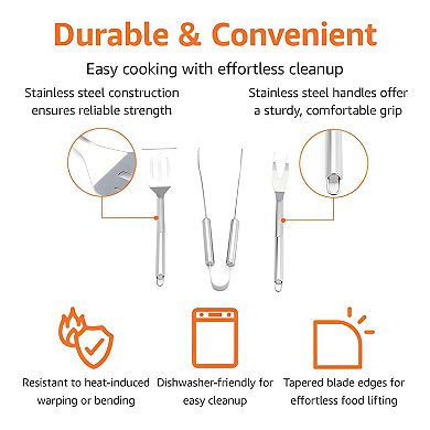 Stainless Steel BBQ Grilling Tool Set, 4-Piece Barbecue Utensils with Carry Bag