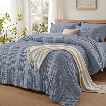 DIACHO Blue Queen Tufted Ruffle Comforter Set Shabby Chic Boho 7 pc Bed Bag