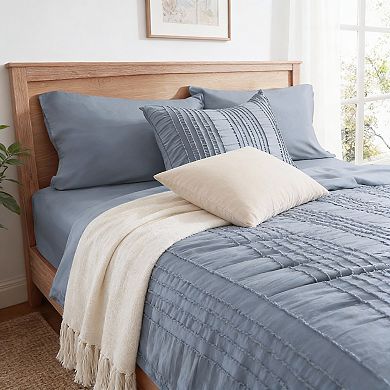 DIACHO Blue Queen Tufted Ruffle Comforter Set Shabby Chic Boho 7pc Bed Bag