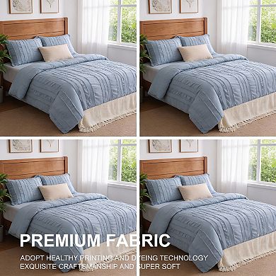 DIACHO Blue Queen Tufted Ruffle Comforter Set Shabby Chic Boho 7pc Bed Bag