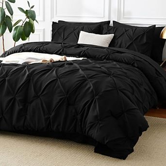KINTEN Black King Pinch Pleat Bed in a Bag 7 pc Microfiber Comforter Set