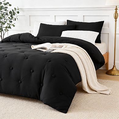 KINTEN Black King Pinch Pleat Bed in a Bag 7pc Microfiber Comforter Set