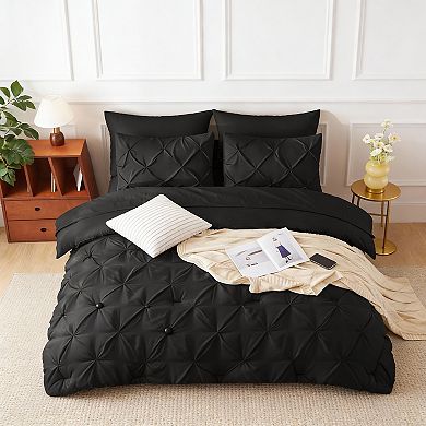 KINTEN Black King Pinch Pleat Bed in a Bag 7pc Microfiber Comforter Set