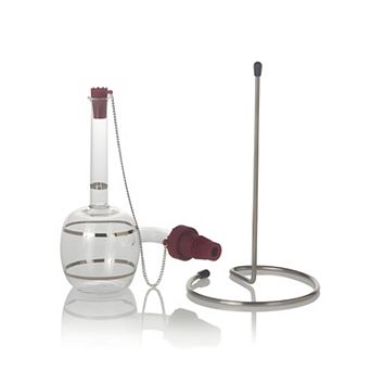 Hand Blown Glass Wine Aerator Pourer with Stand and Bottle Stopper Set