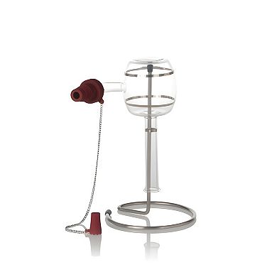 Hand Blown Glass Wine Aerator Pourer with Stand and Bottle Stopper Set