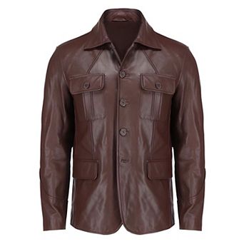 Lambskin Leather Jacket Men Casual Notched Collar Classic Blazer