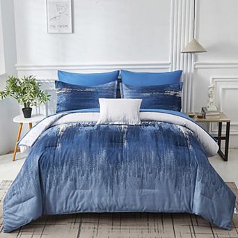 DIACHO Blue King Ombre Reversible Boho 8 pc Comforter Set Sheets Pillowcases