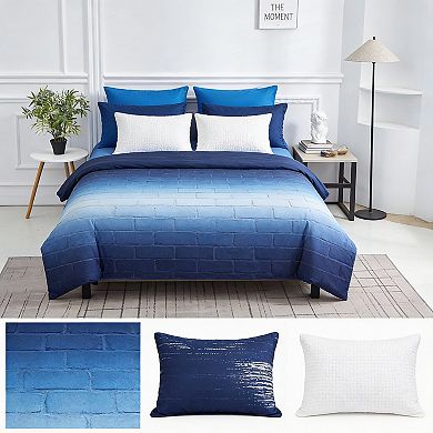 DIACHO Blue King Ombre Reversible Boho 8pc Comforter Set Sheets Pillowcases
