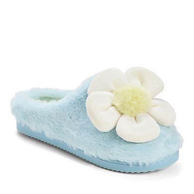 Dearfoams Rosie Women's Furry Clog Slippers With Flower Accent