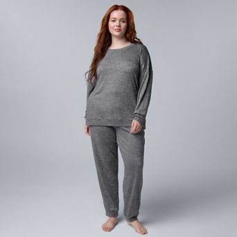 Plus Size Simply Vera Vera Wang Pajama Knit Long Sleeve Top & Pajama Jogger Set